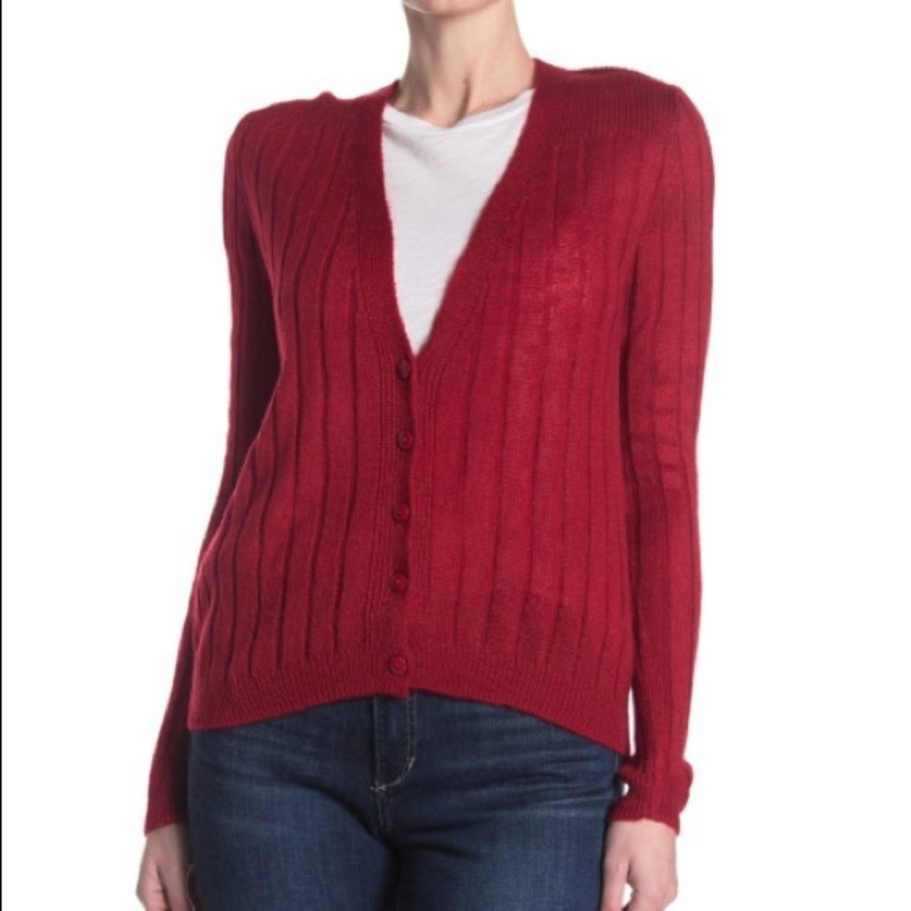 Cotton Emporium Red Ribbed Button Front Cardigan S